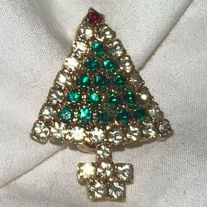 Vintage Christmas Tree Pin Brooch crystals rhinestones